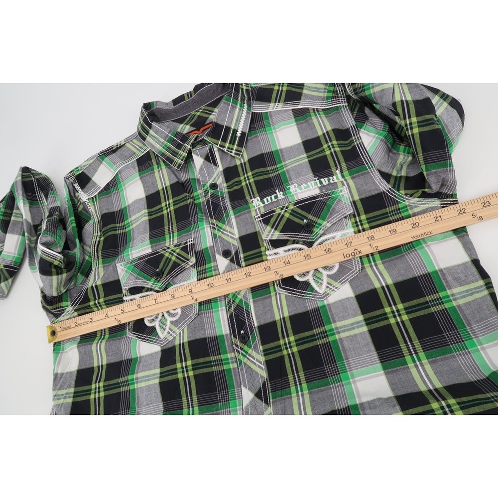 Rock Revival Button Down Shirt Mens Large Green Plaid Contrast Stitch BLE002 - Picture 7 of 11